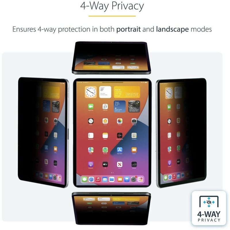 StarTech.com 4-Way Privacy Screen For 11-inch iPad Pro, For Portrait/Landscape Orientations, Touch-Enabled, +/- 30 Deg. View, Matte Finish - Thumbnail 3
