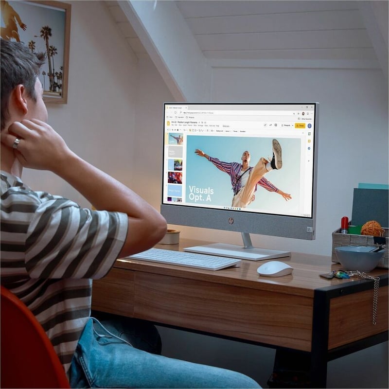 HP Pavilion 27-ca1000i 27-ca1180 All-in-One Computer - Intel Core i7 12th Gen i7-12700T - 16 GB - 1 TB HDD - 256 GB SSD - 27" Full HD Touchscreen - Desktop - Snowflake White, Natural Silver - Thumbnail 3