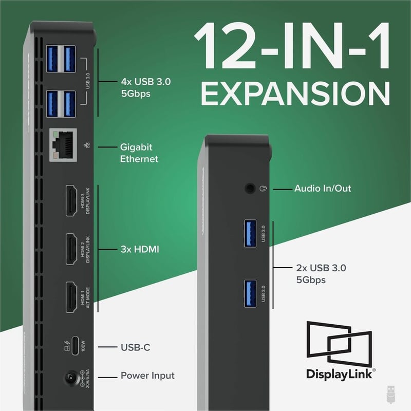 Plugable USB C Triple Display Docking Station with Laptop Charging, Thunderbolt 3 or USB C Dock Compatible with Specific Windows and Mac Systems - Thumbnail 4