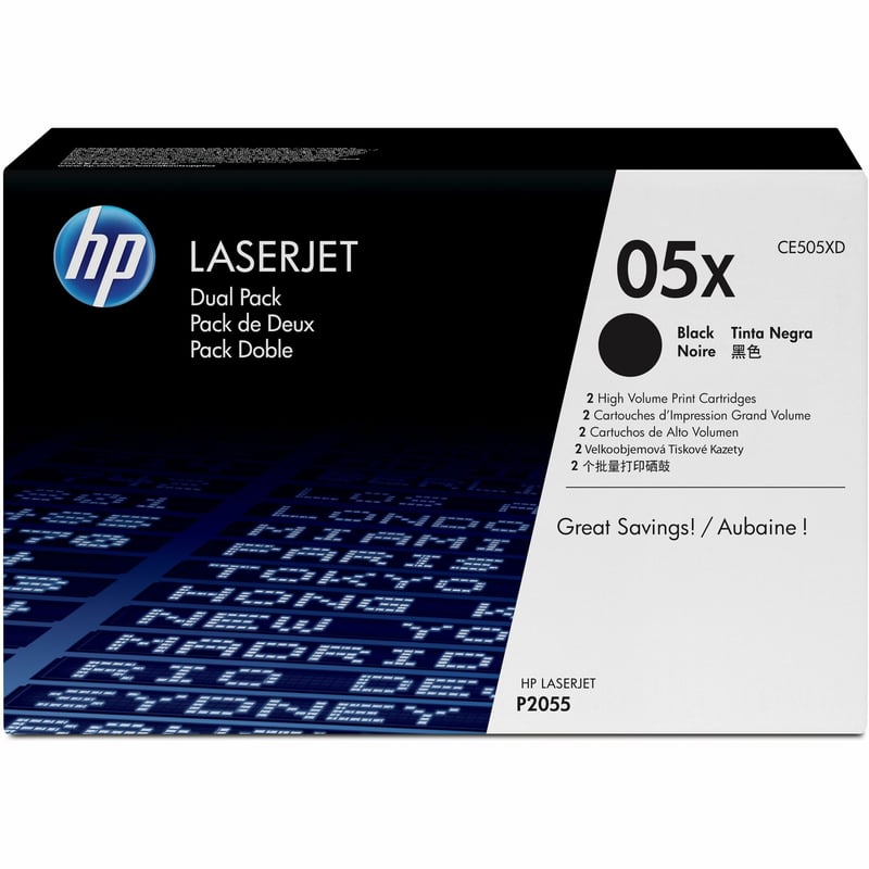 HP 05X (CE505XD) Original Laser Toner Cartridge - Dual Pack - Black - 2 / Carton - Thumbnail 1