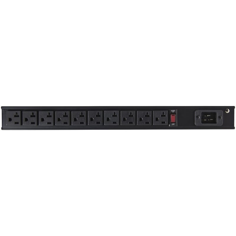 StarTech.com 10 Outlet Rack Mount Power Strip 125V/16 Amp, 1U Horizontal 19" Rackmount PDU, NEMA 5-20P Input, 10x NEMA 5-15/20R Outlets - Thumbnail 3