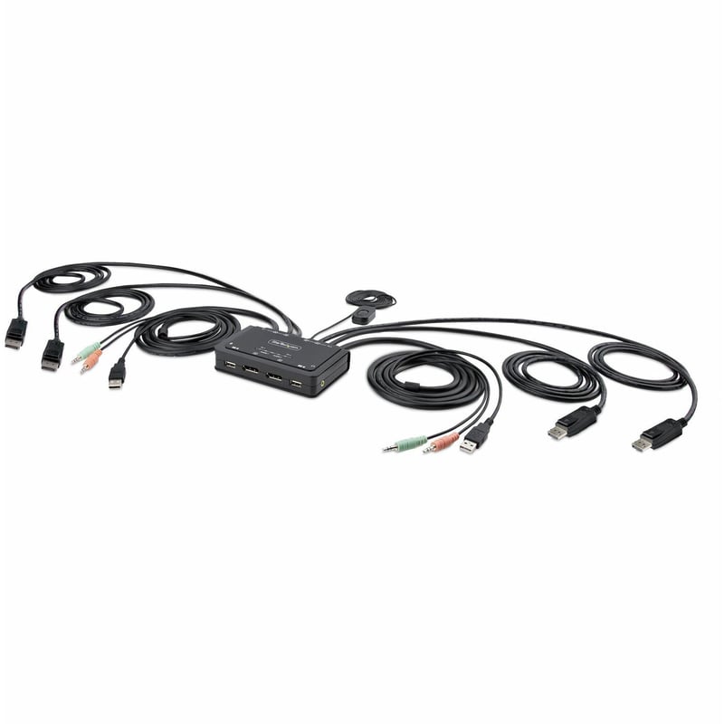 StarTech.com 2-Port Dual-Monitor DisplayPort Cable KVM Switch, 4K 60Hz, Compact KVM with 5ft/1.5m Integrated Host Cables, Bus Powered - Thumbnail 1