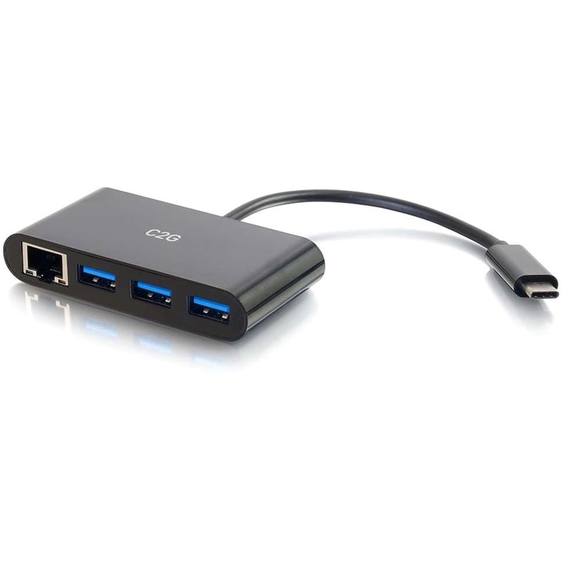 USB-C ETHERNET AND 3-PORT USB HUB BLACK - Thumbnail 1