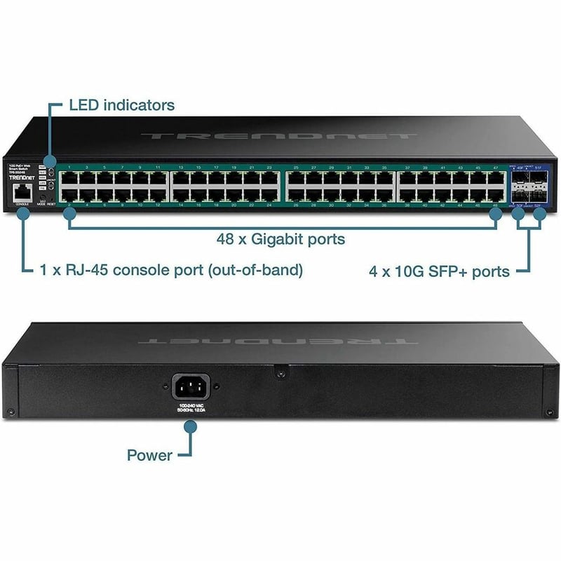 TRENDnet 52-Port Gigabit Web Smart PoE+ Switch with 10G SFP+ Slots - Thumbnail 5