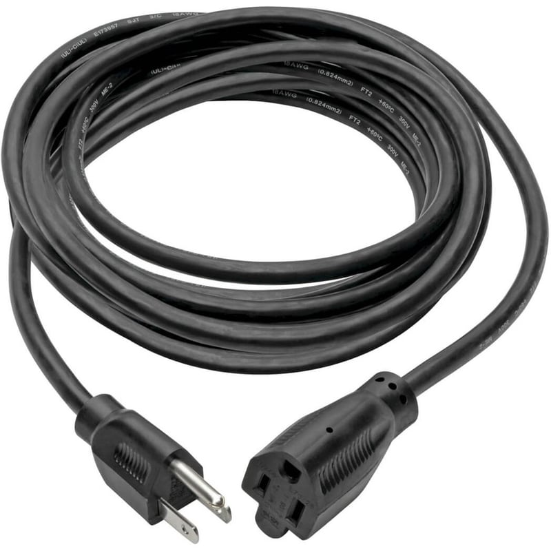 Eaton Tripp Lite Series Power Extension Cord, NEMA 5-15P to NEMA 5-15R - 10A, 120V, 18 AWG, 25 ft. (7.62 m), Black - Thumbnail 2
