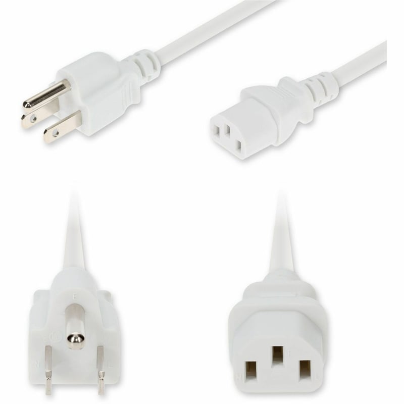 AddOn 1ft NEMA 5-15P Male to C13 Female Standard Commercial 18 AWG 125V at 10A PVC SJT (Service Junior Thermoplastic) White Power Cable