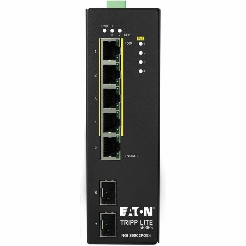 Tripp Lite by Eaton 5-Port Lite Managed Industrial Gigabit Ethernet Switch - 10/100/1000 Mbps, PoE+ 30W, 2 GbE SFP Slots, -10 to 60C, DIN Mount - TAA Compliant - Thumbnail 1