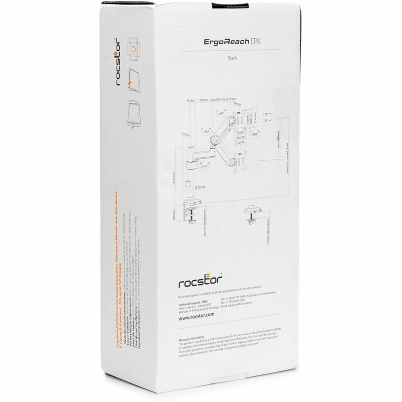 Rocstor ErgoReach Y10N011-B1 Mounting Arm for Monitor, Flat Panel Display - Black - Landscape/Portrait - Thumbnail 5