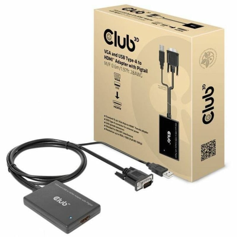 Club 3D VGA and USB Type-A to HDMI Adapter with Pigtail M/F 0.6m/1.97ft 28AWG - Thumbnail 4
