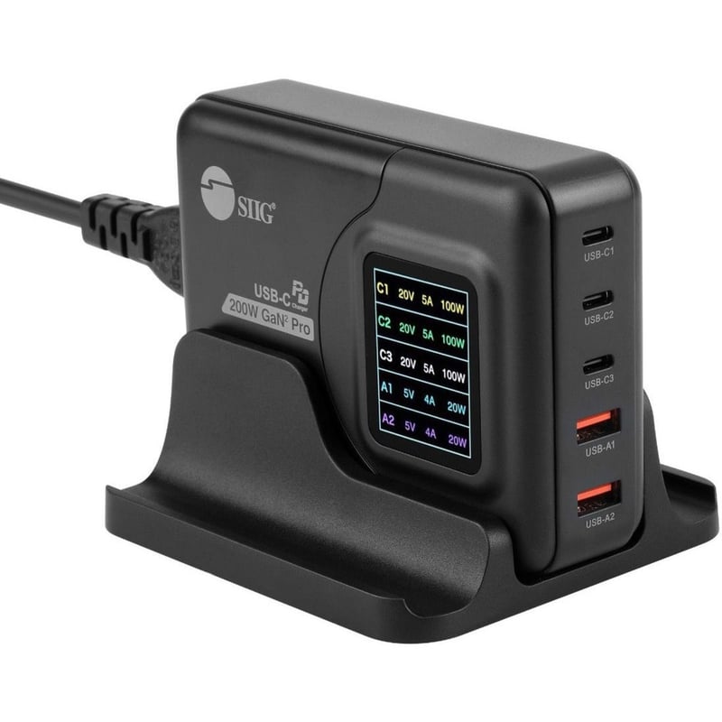 SIIG 200W GaN PD Charger with Charging Display- 3C2A - Thumbnail 1