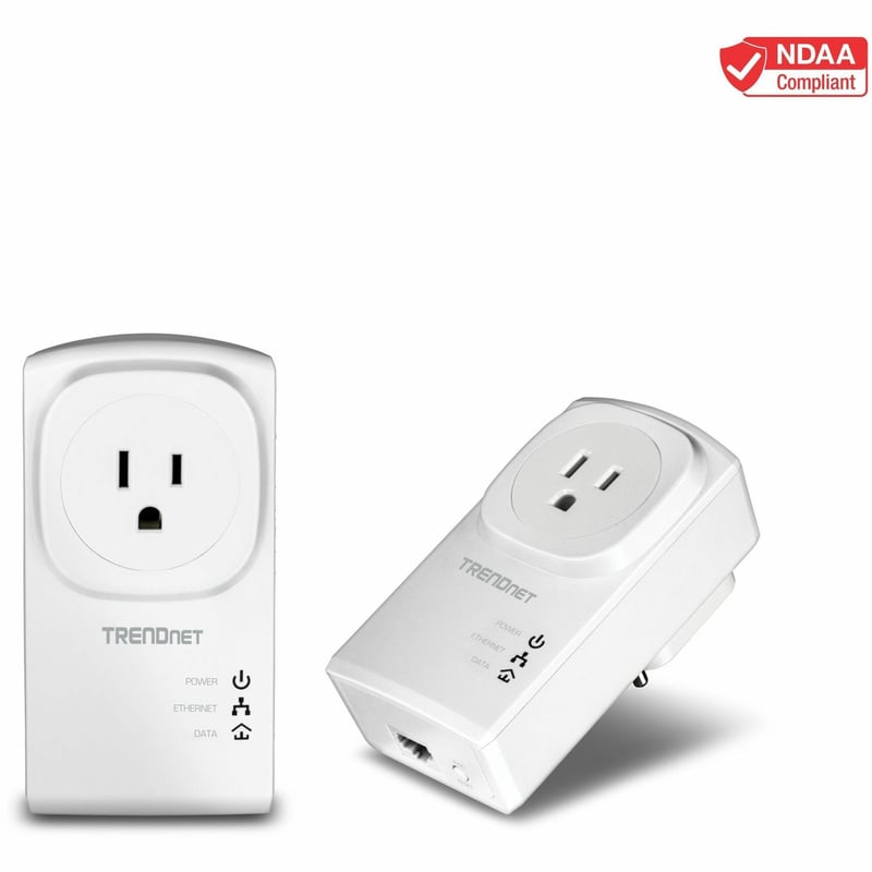 TRENDnet Powerline 500 AV Nano Adapter Kit With Built-In Outlet, Power Outlet Pass-Through, Includes 2 x TPL-407E Adapters, Plug & Play, Ideal For Smart TVs, Gaming, White, TPL-407E2K - Thumbnail 1