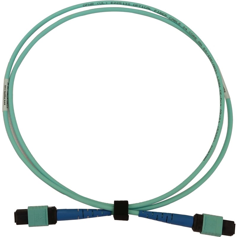 Eaton Tripp Lite Series 40/100/400G Multimode 50/125 OM3 Fiber Optic Cable (24F MTP/MPO-PC F/F), LSZH, Aqua, 1 m (3.3 ft.) - Thumbnail 2
