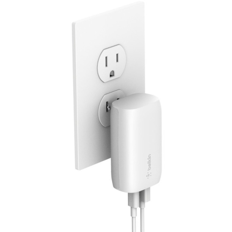 Belkin 37W Portable Dual Port USB-C Wall Charger - 1xUSB-A (12W), 1xUSB-C (30W) - Fast Charging - Power Adapter - White - Thumbnail 5