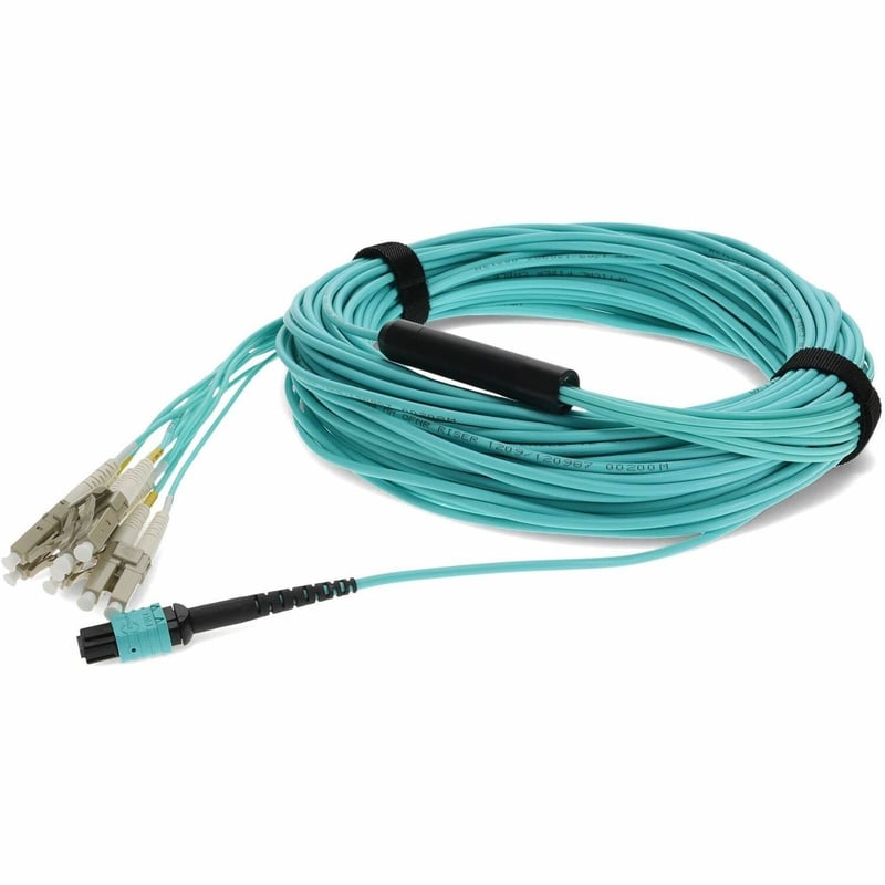AddOn 20m MPO (Female) to 8xLC (Male) 8-Strand Aqua OM3 Fiber Fanout Cable - Thumbnail 1