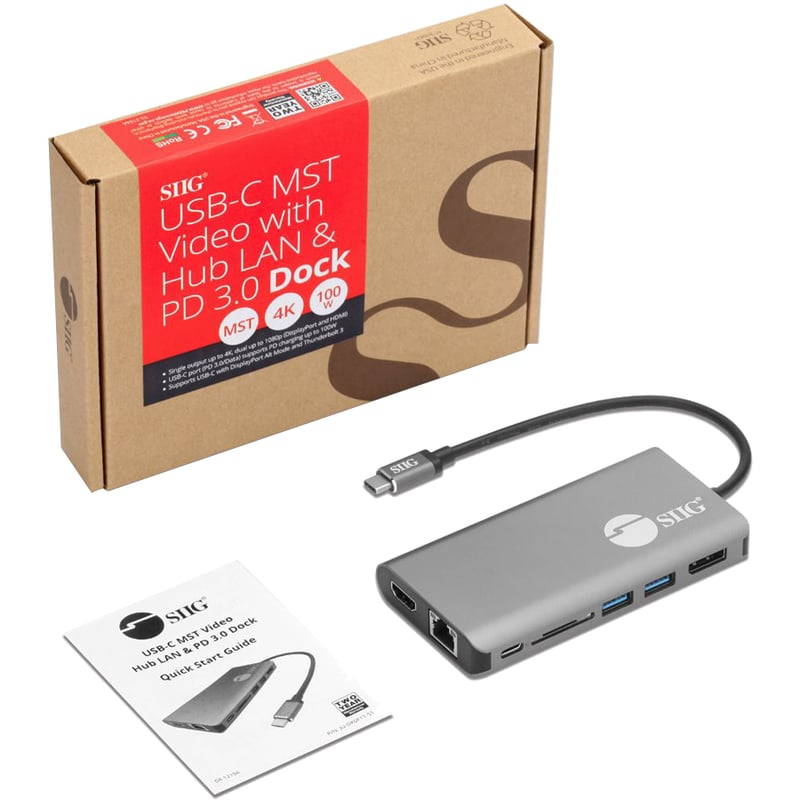 SIIG USB-C MST Video with Hub, LAN and PD 3.0 Docking - 7-in-1 MST Docking Station with 100W PD - MacOS for DP or HDMI Video - Thumbnail 2