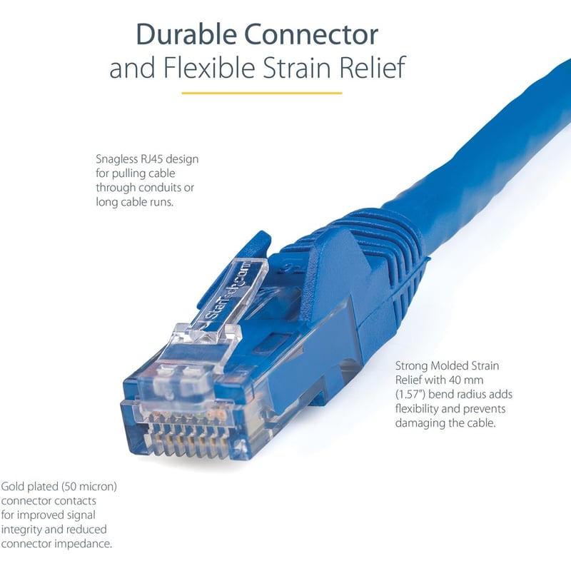 StarTech.com 10ft CAT6 Ethernet Cable - Blue Snagless Gigabit - 100W PoE UTP 650MHz Category 6 Patch Cord UL Certified Wiring/TIA - Thumbnail 4
