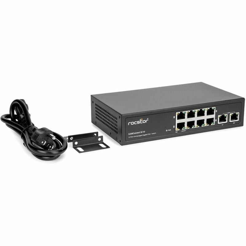 Rocstor 10-Port Gigabit Desktop Switch with 8-Port PoE+, 2x Gigabit RJ45 Uplink Port - Thumbnail 3