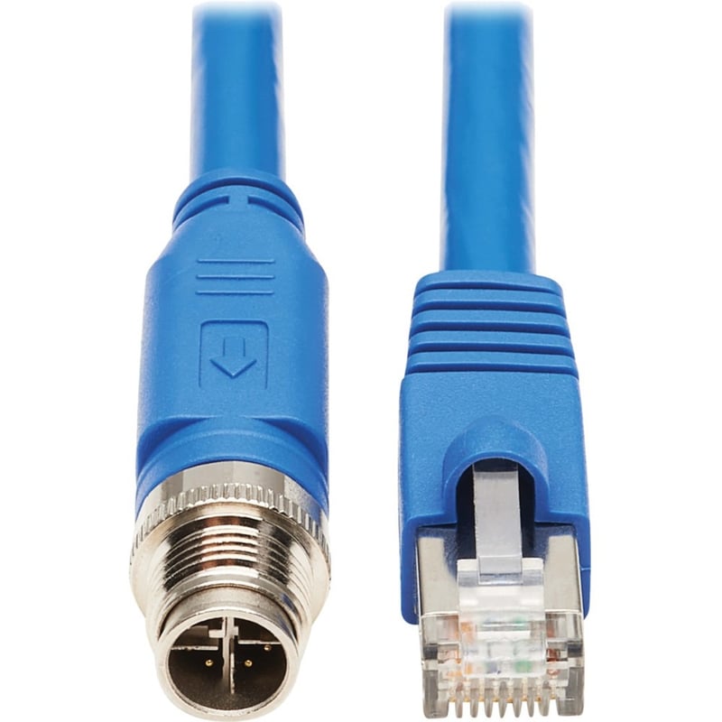 Eaton Tripp Lite Series M12 X-Code Cat6a 10G F/UTP CMR-LP Shielded Ethernet Cable (M12 M/RJ45 M), IP68, PoE, Blue, 5 m (16.4 ft.) - Thumbnail 1