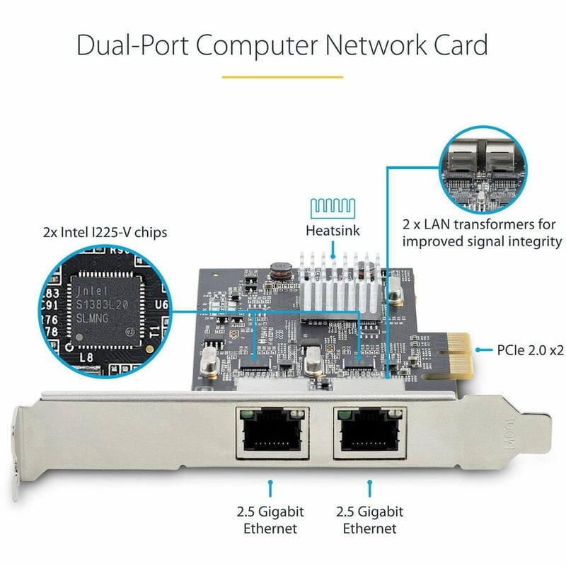 StarTech.com 2-Port 2.5G NBASE-T PCIe Network Card, Computer Network Card Interface, Intel I225-V, Dual-Port Ethernet, Multi-Gigabit NIC - Thumbnail 3