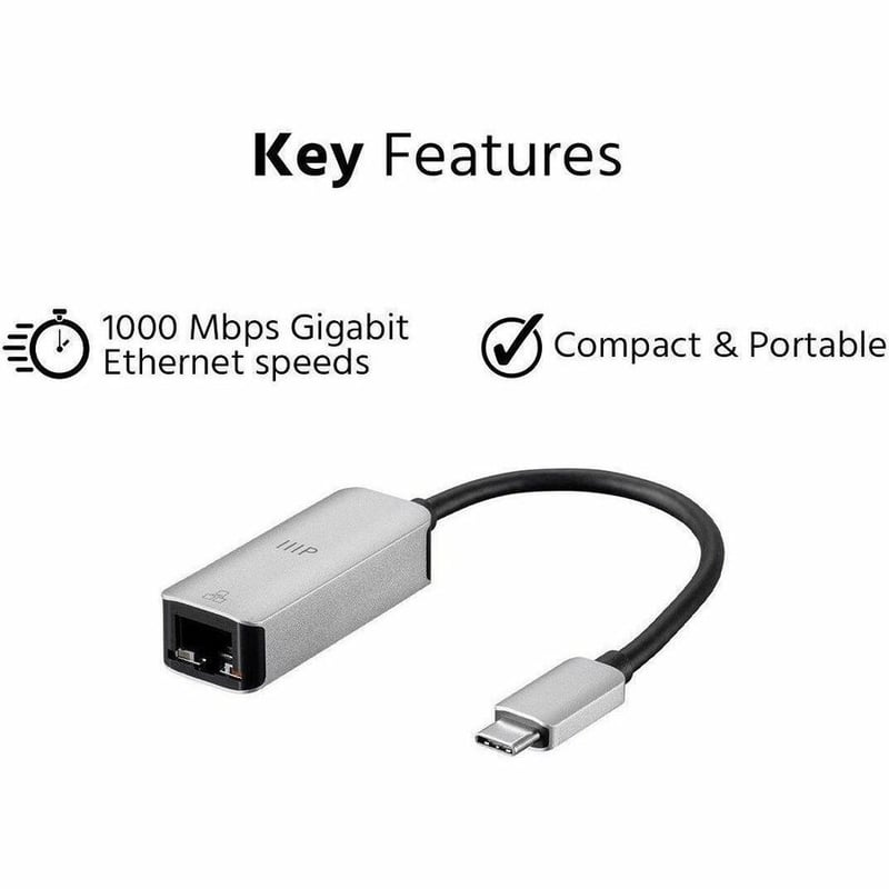 MONOPRICE CONSUL SERIES USB-C GIGABIT ETHERNET ADAPTER - Thumbnail 2