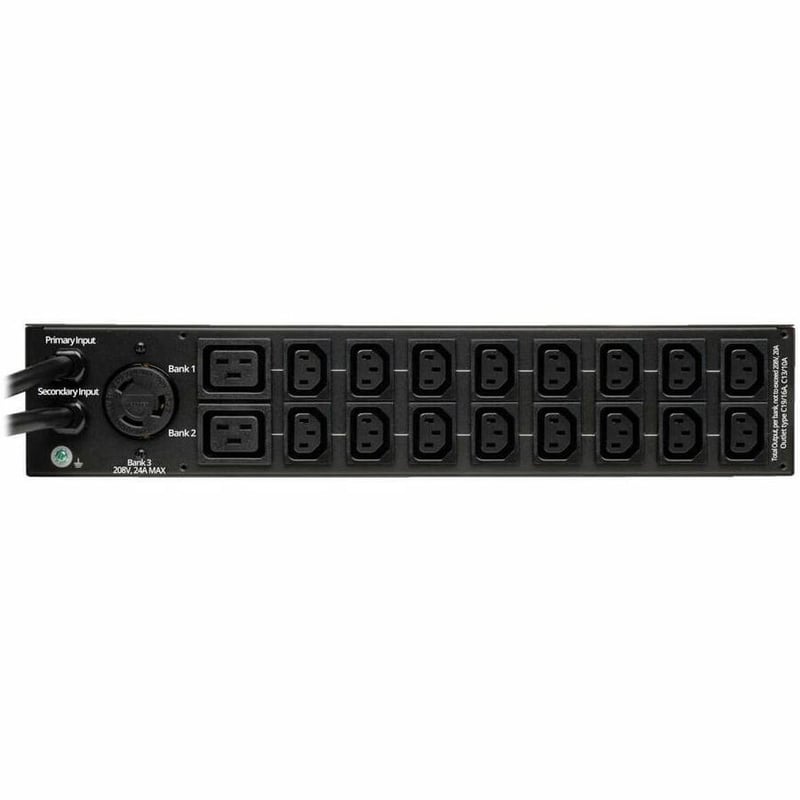 Tripp Lite by Eaton PDU 5.8kW Single-Phase Local Metered Automatic Transfer Switch PDU Two 200-240V L6-30P Inputs 16-C13 2-C19 & 1 L6-30R Outlet 2U TAA - Thumbnail 2
