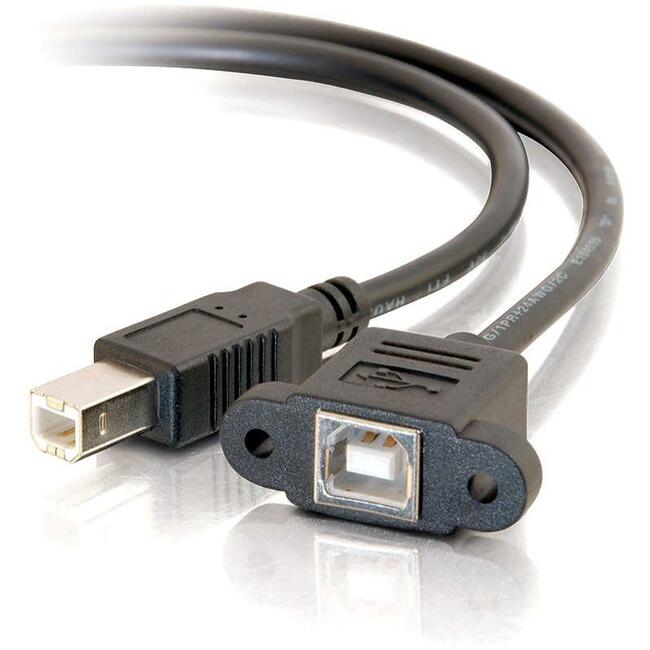 C2G 3ft Panel-Mount USB 2.0 B Female to B Male Cable - Thumbnail 1
