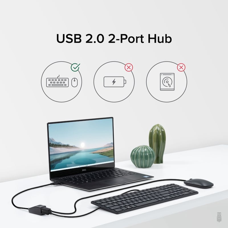 Plugable USB 2.0 2-Port High Speed Ultra Compact Hub Splitter - Thumbnail 3