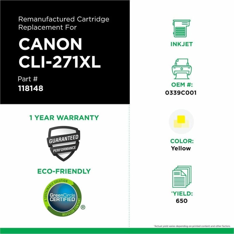 Clover Imaging Remanufactured High Yield Yellow Ink Cartridge for Canon CLI-271XL (0339C001) - Thumbnail 3