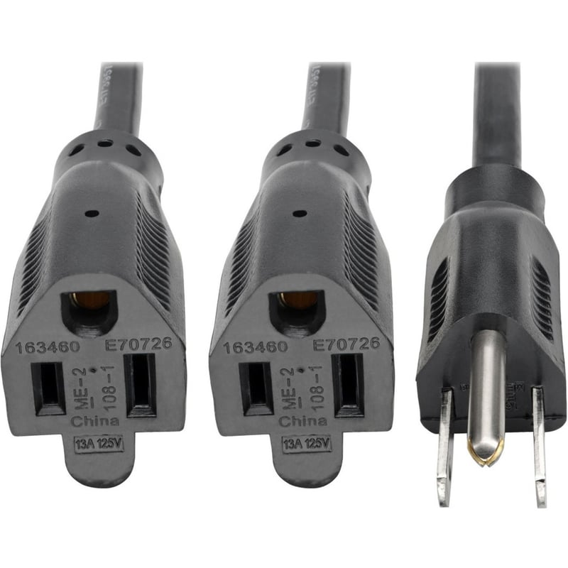 Eaton Tripp Lite Series Extension Cord Y Splitter, NEMA 5-15P to 2x NEMA 5-15R - 13A, 120V, 16 AWG, 18-in. (45.72 cm), Black - Thumbnail 1