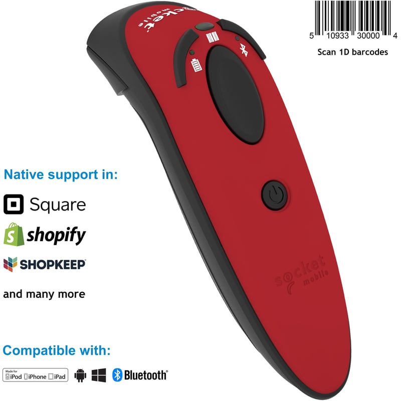 Socket Mobile DuraScan® D730, Laser Barcode Scanner, Red - Thumbnail 1