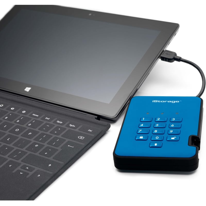 iStorage diskAshur2 HDD 2 TB | Secure Portable Hard Drive | Blue | Incorporated Common Criteria EAL 5+ | PIN protected | AES-XTS 256-bit Full Disk Hardware Encryption | Dust/Water Resistant | TAA Compliant