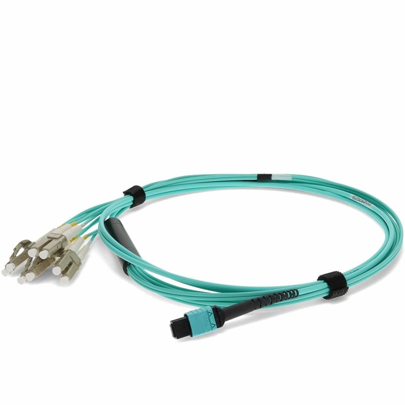 AddOn 5m MPO/UPC to 4xLC/UPC Duplex Aqua OM3 LSZH 8-Strand Fiber Fanout Cable - Thumbnail 1