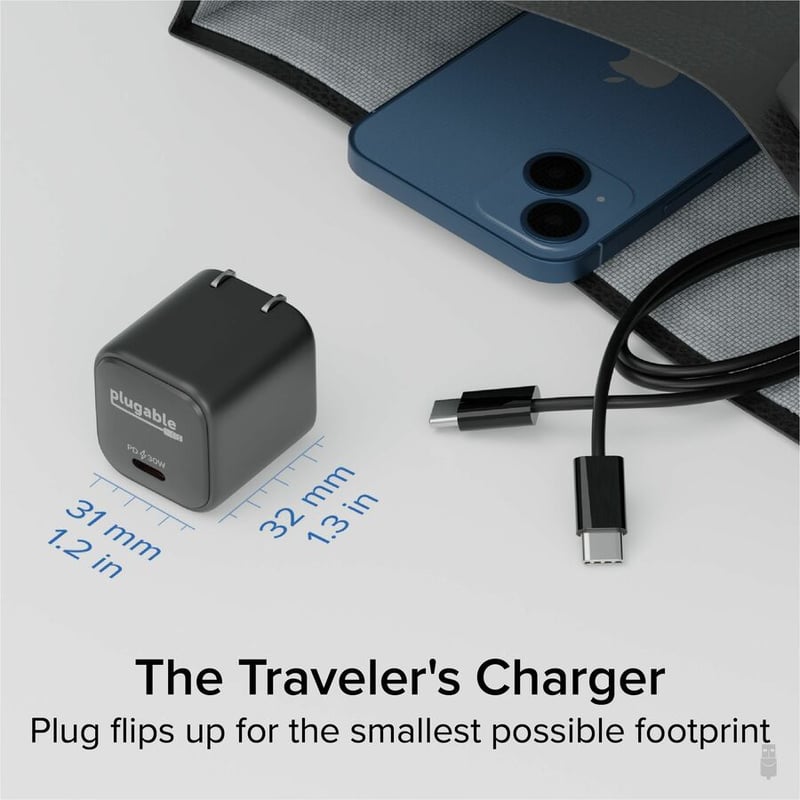 Plugable GaN USB C Charger Block, 30W Portable Charger - Thumbnail 4