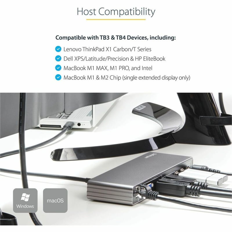 StarTech.com Thunderbolt 3 Dock - Dual 4K 60Hz Monitor TB3 Docking Station with DisplayPort, HDMI & 1080p VGA - 85W Power Delivery - Thumbnail 4