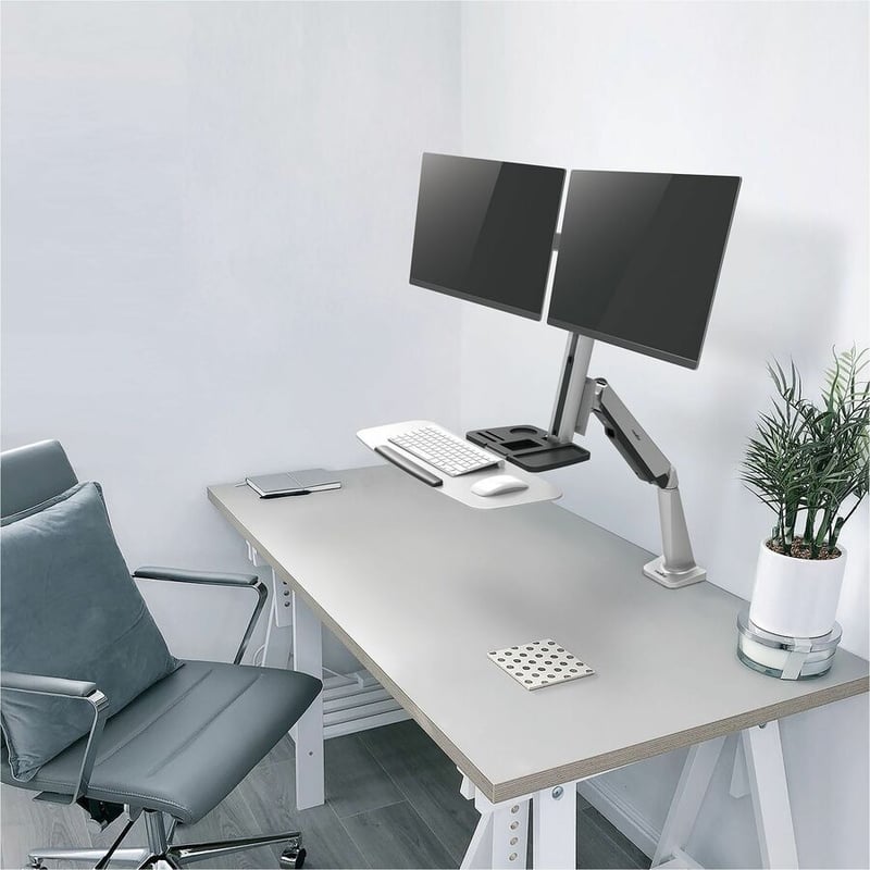 Rocstor ErgoCenter Desk Mount for Monitor, Mouse, Keyboard - Silver - TAA Compliant - Thumbnail 3