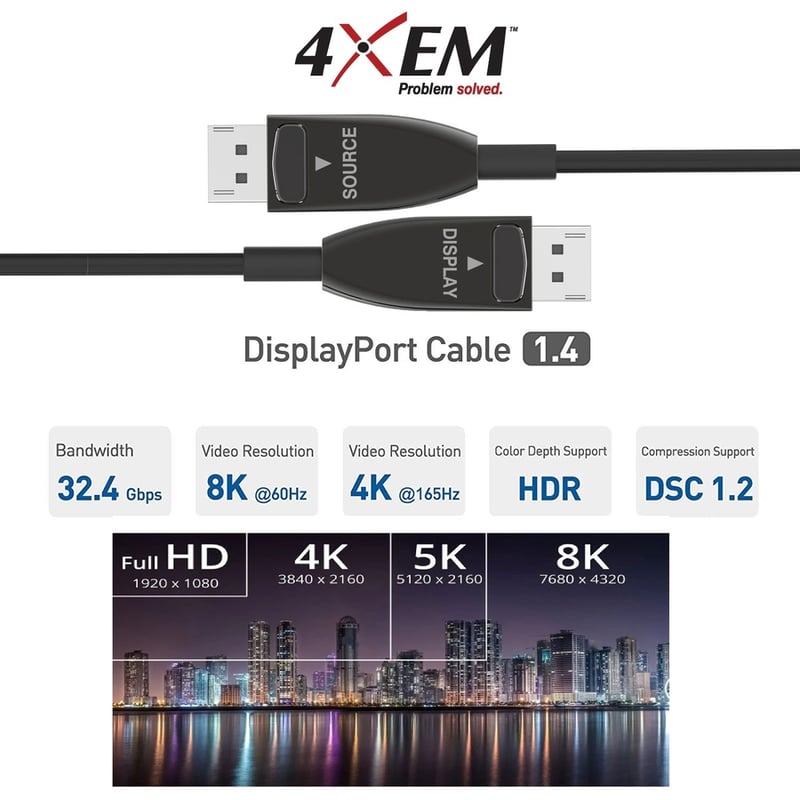 4XEM 25M 82ft Active Optical Fiber 1.4 DisplayPort Cable - Thumbnail 3