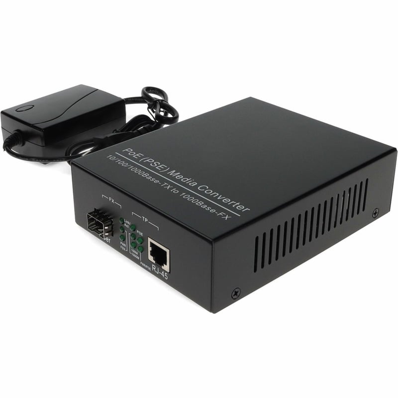 AddOn 10/100/1000Base-TX(RJ-45) to Open SFP Port POE Media Converter - Thumbnail 1