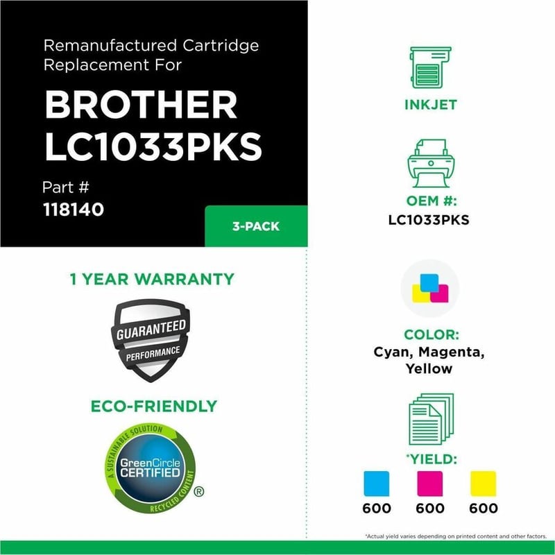 Clover Imaging Remanufactured High Yield Cyan, Magenta, Yellow Ink Cartridges for Brother LC103XL 3-Pack - Thumbnail 3