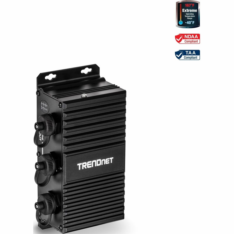 TRENDnet 2-Port Industrial Outdoor Gigabit UPoE Extender, Extends 100m- Total Distance Up to 200m (656'), Supports PoE (15.4W), PoE+(30W), UPoE(60W), IP67 Housing, TI-EU120 - Thumbnail 1