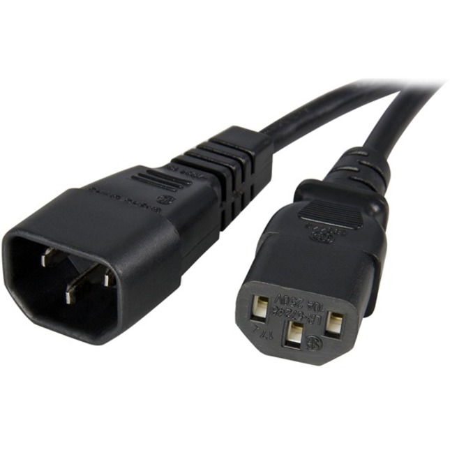 StarTech.com 3ft (1m) Heavy Duty Extension Cord, IEC C14 to IEC C13 Black Extension Cord, 15A 125V, 14AWG, Heavy Gauge Power Cable - Thumbnail 5