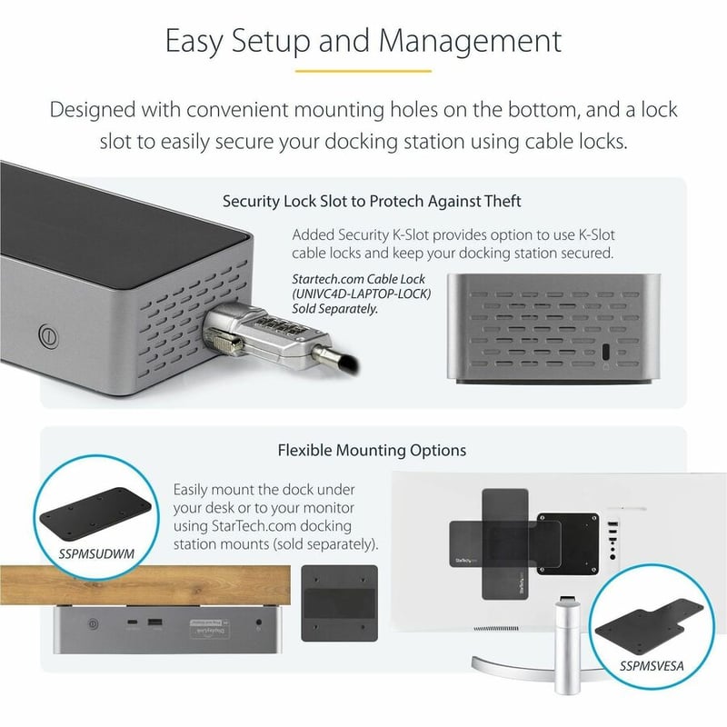 StarTech.com USB-C Dock, 4K 60Hz Quad Monitor DisplayPort & HDMI, Universal USB C Docking Station, 100W Power Delivery, USB Hub 1C/3A, GbE - Thumbnail 3