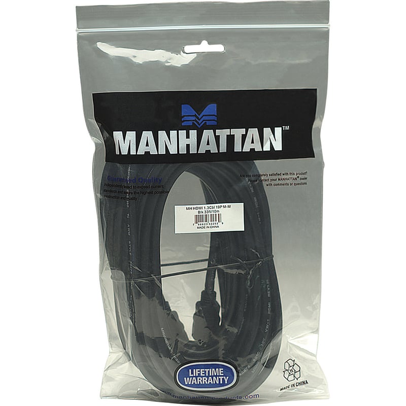 MANHATTAN HIGH SPEED HDMI CABLE, 3D, 4K, HDMI MALE TO MALE, SHIELDED, BLACK, 10 - Thumbnail 4