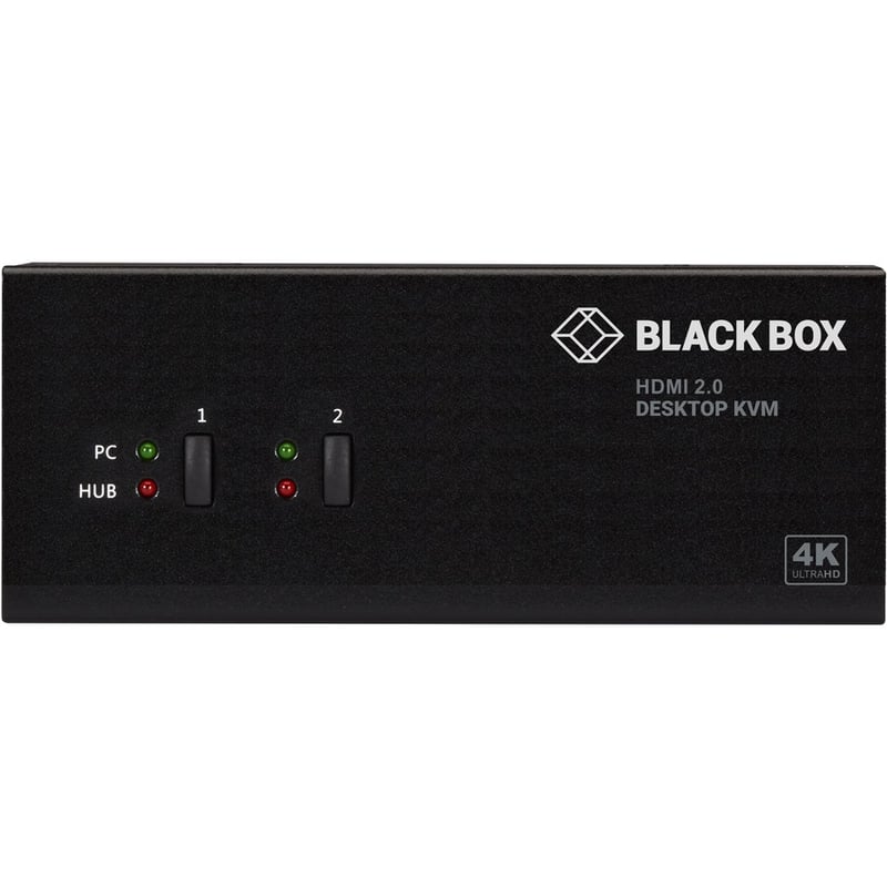 Black Box KVM Switch - 2-Port, Dual-Monitor, HDMI 2.0, 4K 60Hz, USB 3.0 Hub, Audio - Thumbnail 2
