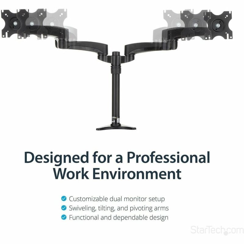 StarTech.com Desk Mount Dual Monitor Arm, Dual Articulating Monitor Arm, Height Adjustable, For VESA Monitors up to 24" (29.9lb/13.6kg) - Thumbnail 3