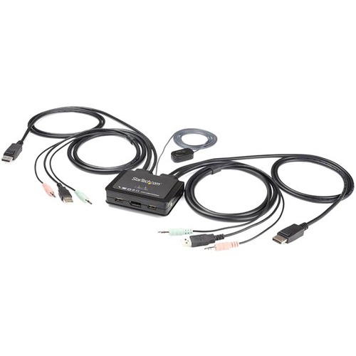 StarTech.com 2 Port DisplayPort KVM Switch - 4K 60Hz - UHD DP 1.2 USB KVM Switch w/ 4ft Cables & Audio - Bus Powered & Remote Switching - Thumbnail 1