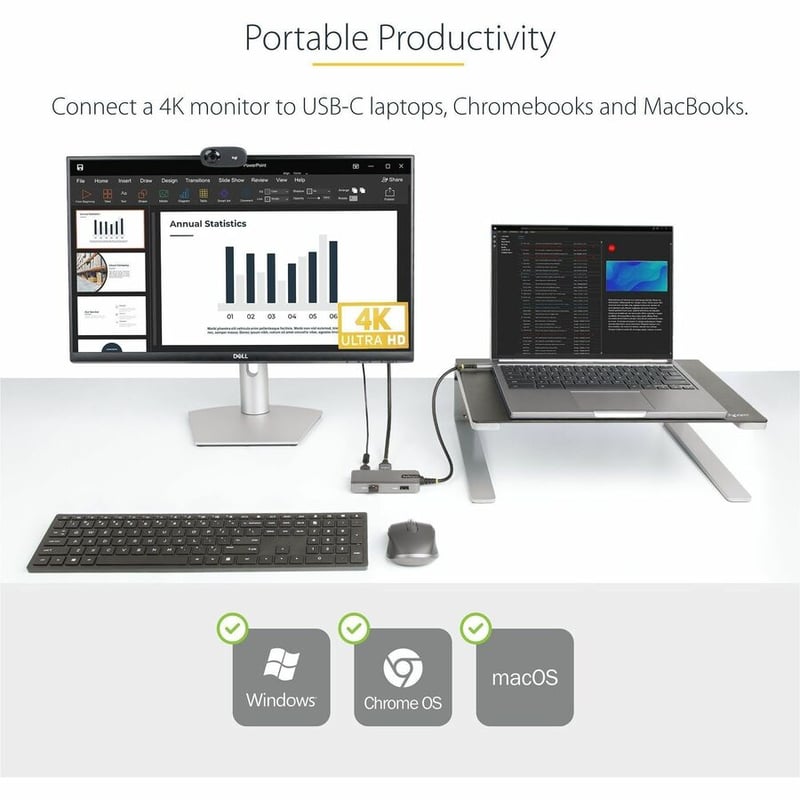 StarTech.com USB-C Multiport Adapter, 4K 60Hz HDMI, 3-Port USB Hub, 100W Power Delivery Pass-Through, Mini Dock, Windows/macOS/ChromeOS - Thumbnail 2