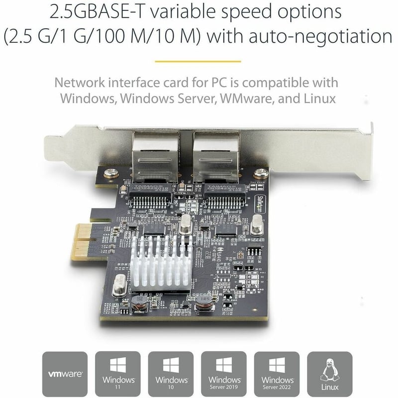 StarTech.com 2-Port 2.5G NBASE-T PCIe Network Card, Computer Network Card Interface, Intel I225-V, Dual-Port Ethernet, Multi-Gigabit NIC - Thumbnail 4