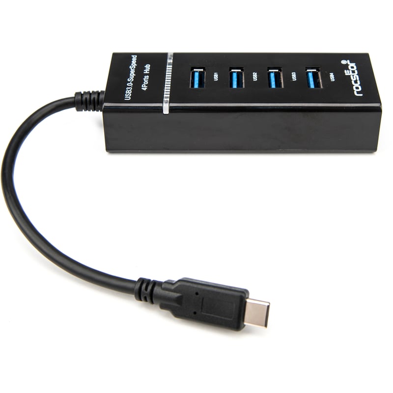 Rocstor Premium Slim Portable 4 Port Hub - USB-C to 4x USB-A Slim Hub - USB 3.0 Hub - Bus Powered - Black - USB C to USB Type-A Hub - USB Type C - External - USB-C 3.1 to 4 USB Type-A 3.0 Port(s) USB-A - Thumbnail 5