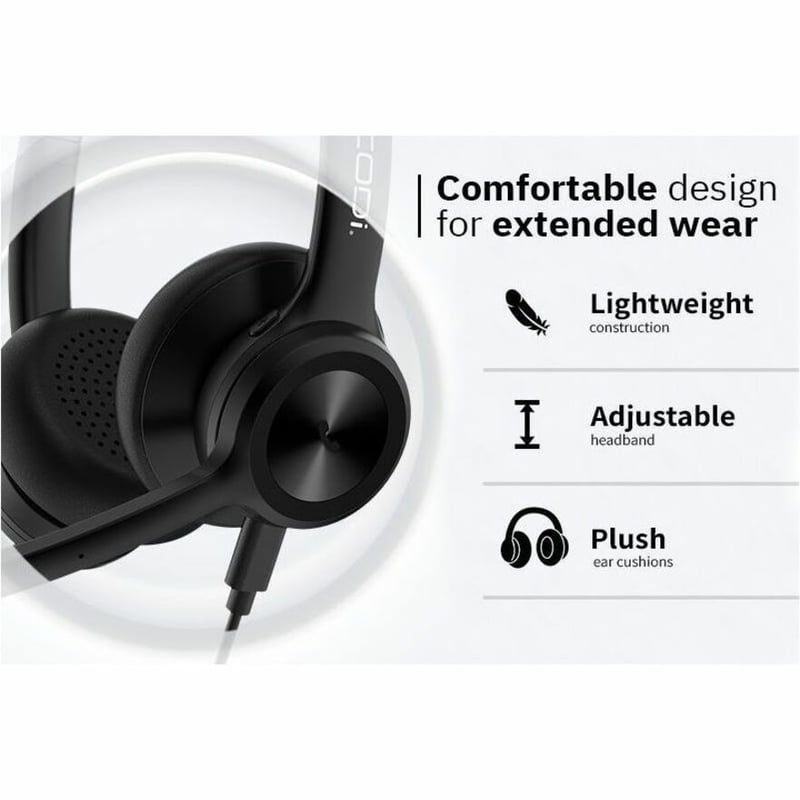 CODi CLARO Wired Stereo Dual Ear Headset w/ AI ENC Microphone - Thumbnail 4