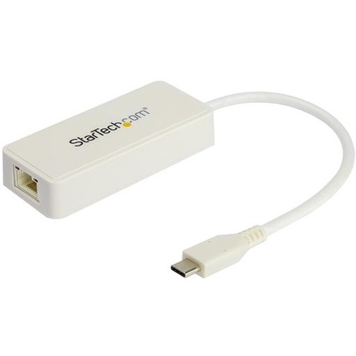 StarTech.com USB C to Gigabit Ethernet Adapter with USB A Port - White 1Gbps NIC USB 3.0/3.1 Type C to RJ45 Port/LAN Network Adapter TB3 - Thumbnail 1